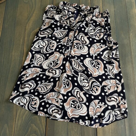 Ann Taylor Black Pink Blue & White Floral Henley Boho Top Blouse - Size SP (S7) - Picture 3 of 11